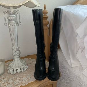 Prada Boots Black Leather Platform Size 38 1/2